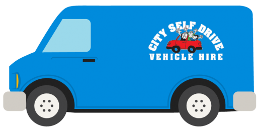 illustrated blue van