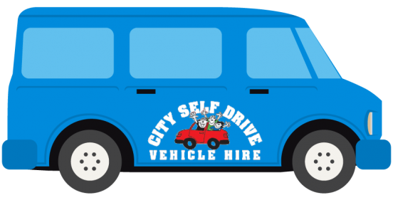 Illustrated mini bus in blue
